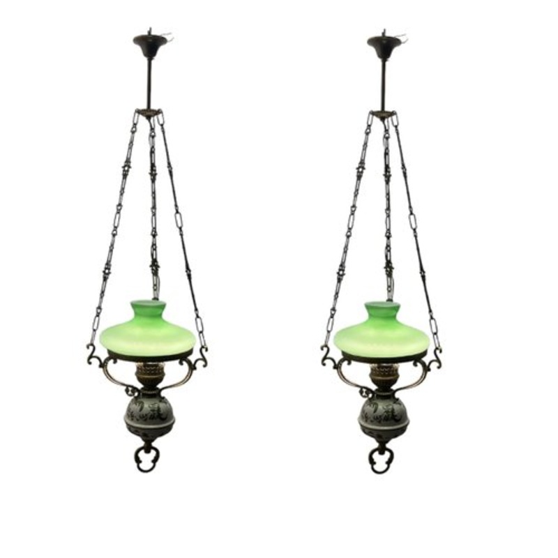 Vintage Bronze Opaline Glass Pendants Light, 1960s, Set of 2 for sale at Pamono