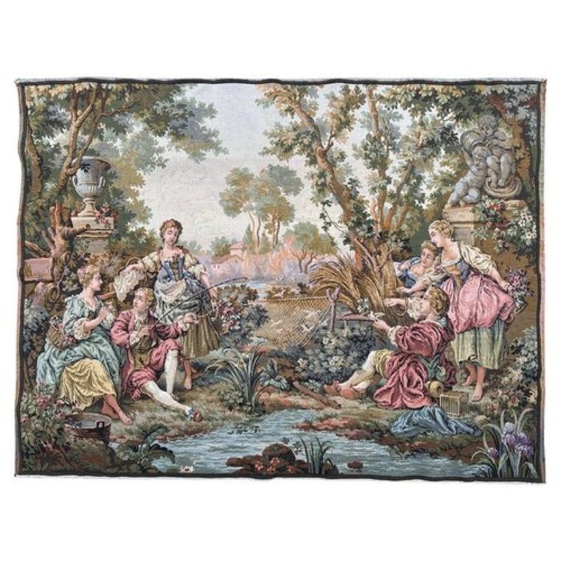 Vintage French Aubusson Jacquard Tapestry Hunting and Fishing, 1970s for sale at Pamono