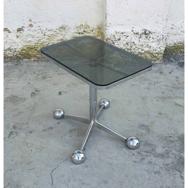 Vintage Italian Chrome and Smoked Glass Coffee Table from Allegri Aredamenti Parma, 1970s for sale at Pamono
