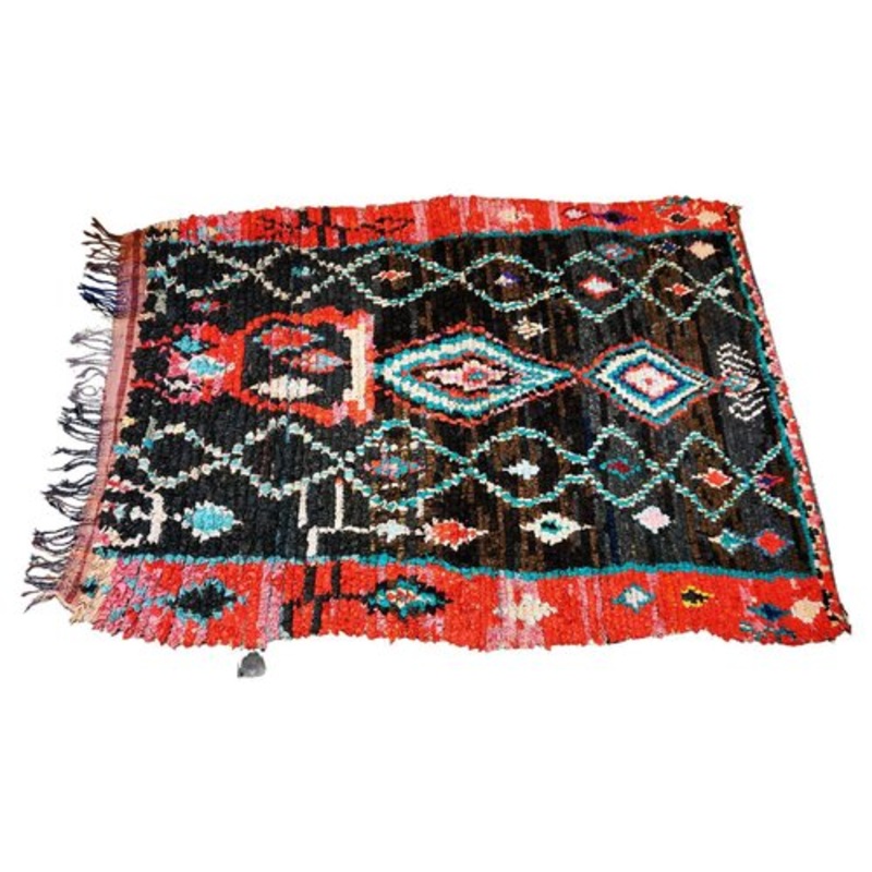 Vintage Moroccan Multicolored Hand-Knotted Berber Boucherouite Rug for sale at Pamono