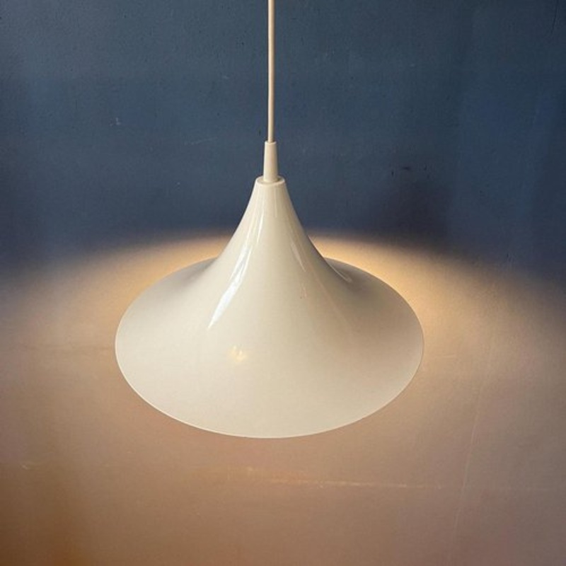 Vintage Space Age White Gloss Witch Hat Pendant Light for sale at Pamono