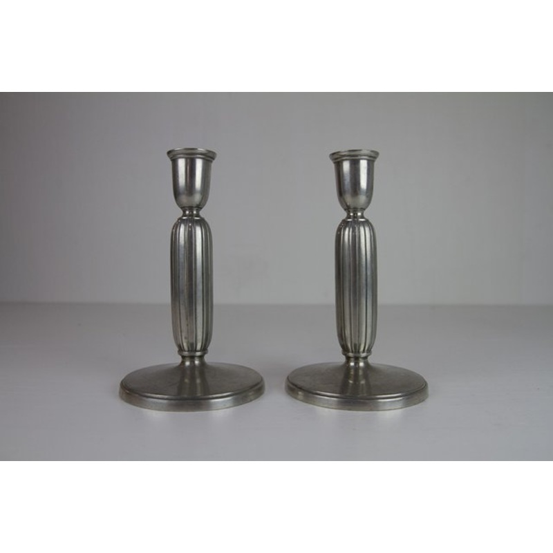 Art Deco Pewter Candle Holders by Just Andersen, 1930s, Set of 2 for sale at Pamono