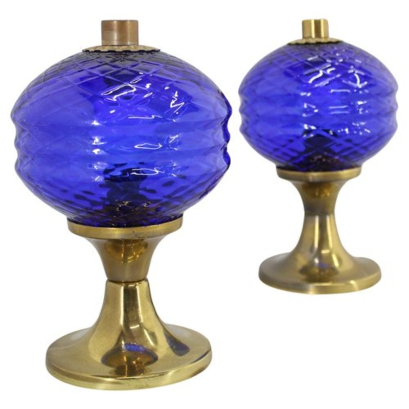 Brass and Glass Table Lamps, Former Czechoslovakia, 1970s, Set of 2 for sale at Pamono