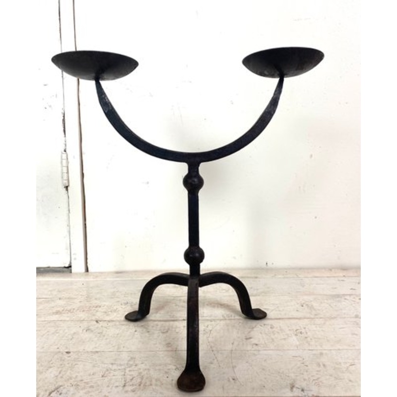 Brutalist Hand-Forged Iron Candle Holder for sale at Pamono