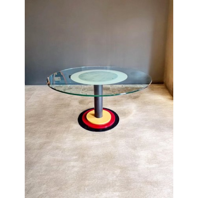 Dining Table with Round Glass Top, Italy, 1980s for sale at Pamono