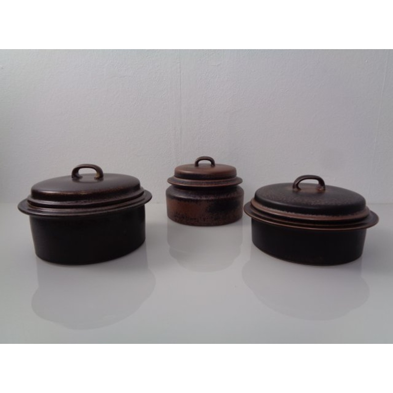 Finnish Ruska Soup Bowls with Lids by Ulla Procope for Arabia, Set of 3, 1960s , Set of 3 for sale at Pamono
