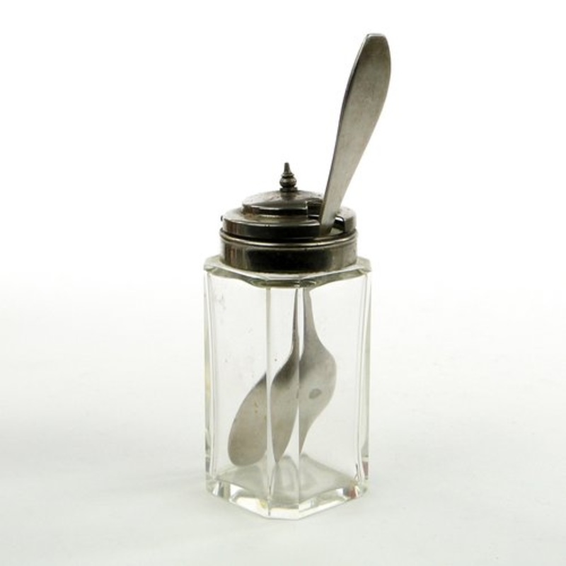 German Biedermeier Mustard Jar with Spoon, 1930s, Set of 2 for sale at Pamono