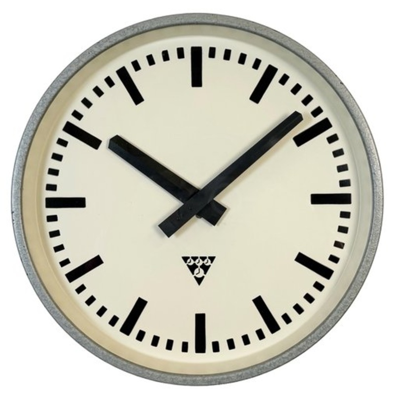 Industrial Grey Factory Wall Clock from Pragotron, 1960s for sale at Pamono