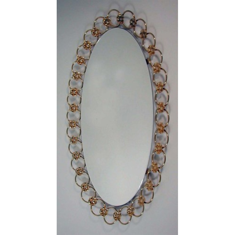 Italian Floral Brass Wall Mirror, 1950s for sale at Pamono