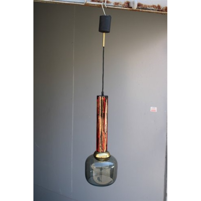 Italian Smalti and Murano Glass Ceiling Lamp with Golden Brass Details from Laurana, 1950s for sale at Pamono