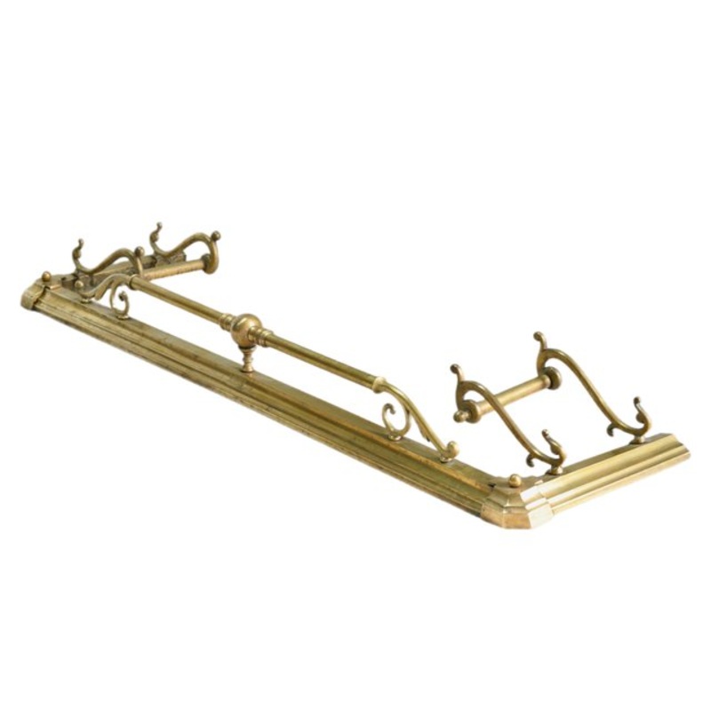 Large Antique Victorian Art Nouveau Brass Fireplace Fender for sale at Pamono