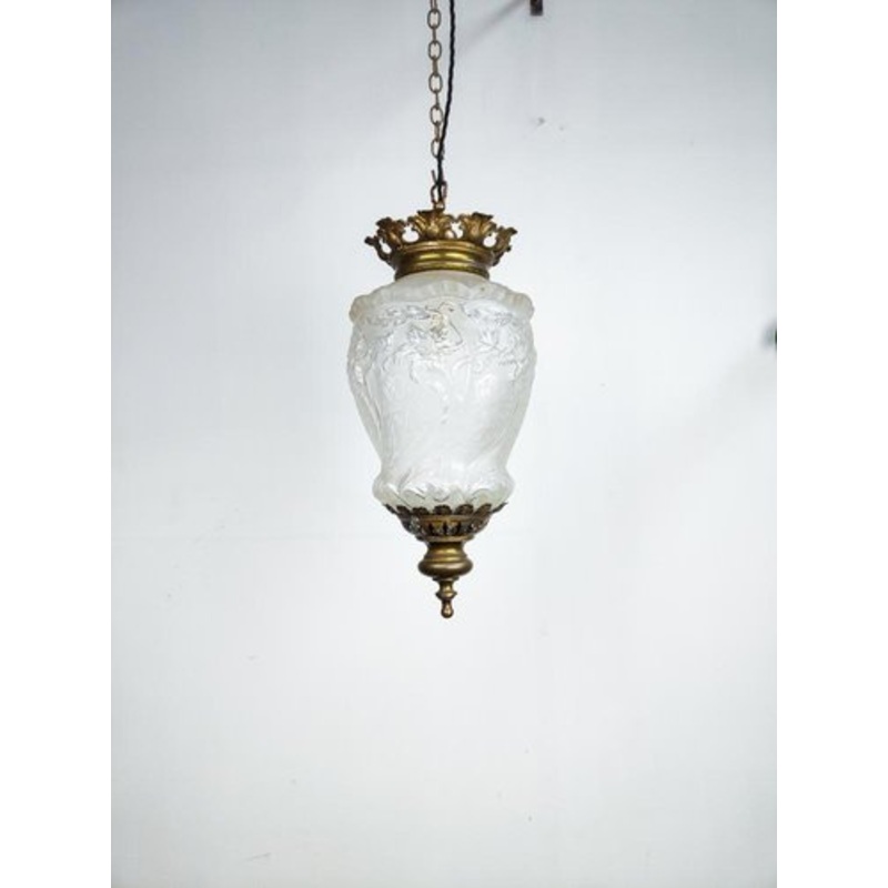 Large French Ornate Hall Lantern with Floral Designs, 1890s for sale at Pamono