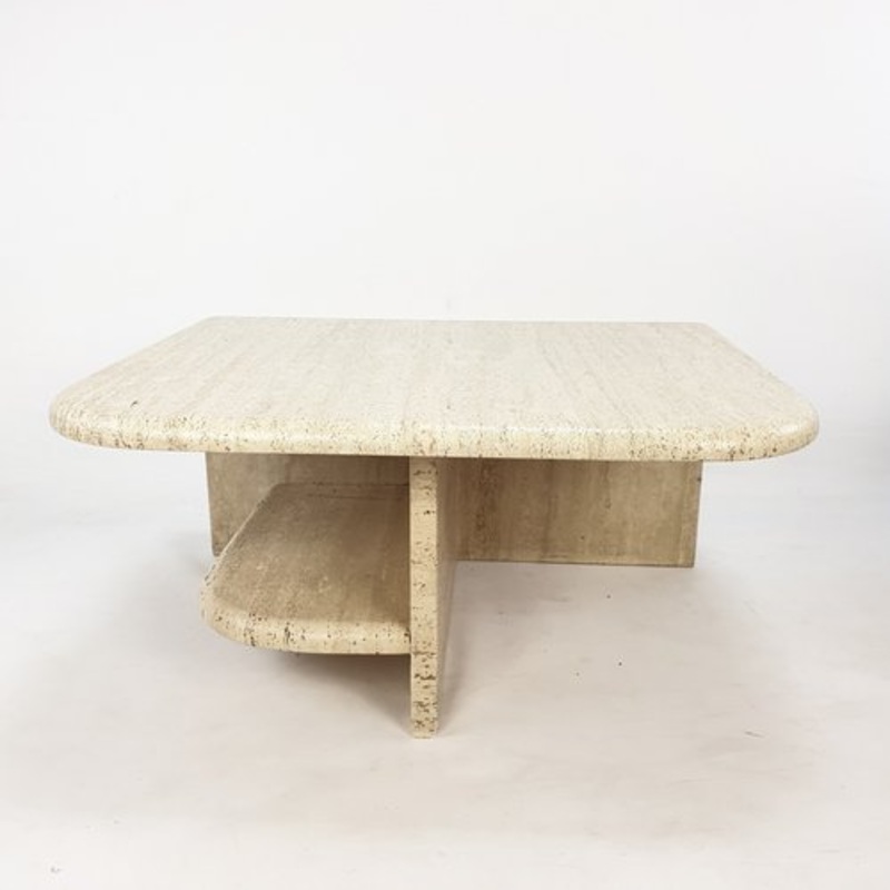 Mid-Century Italian Travertine Coffee Table, 1980s for sale at Pamono