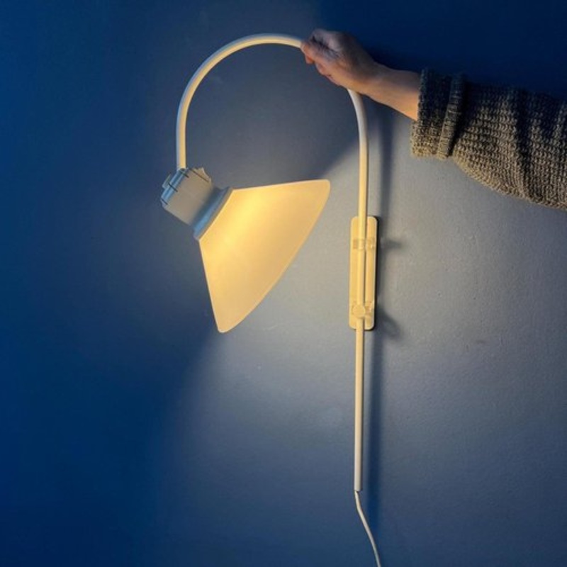Mid-Century White Anvia Arc Wall Lamp with Opaline Glass Shade for sale at Pamono