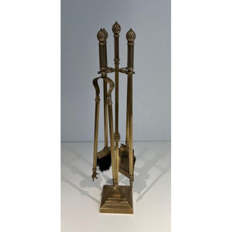 Neoclassical Bronze and Brass Fire Tools Set, 1930s, Set of 4 for sale at Pamono
