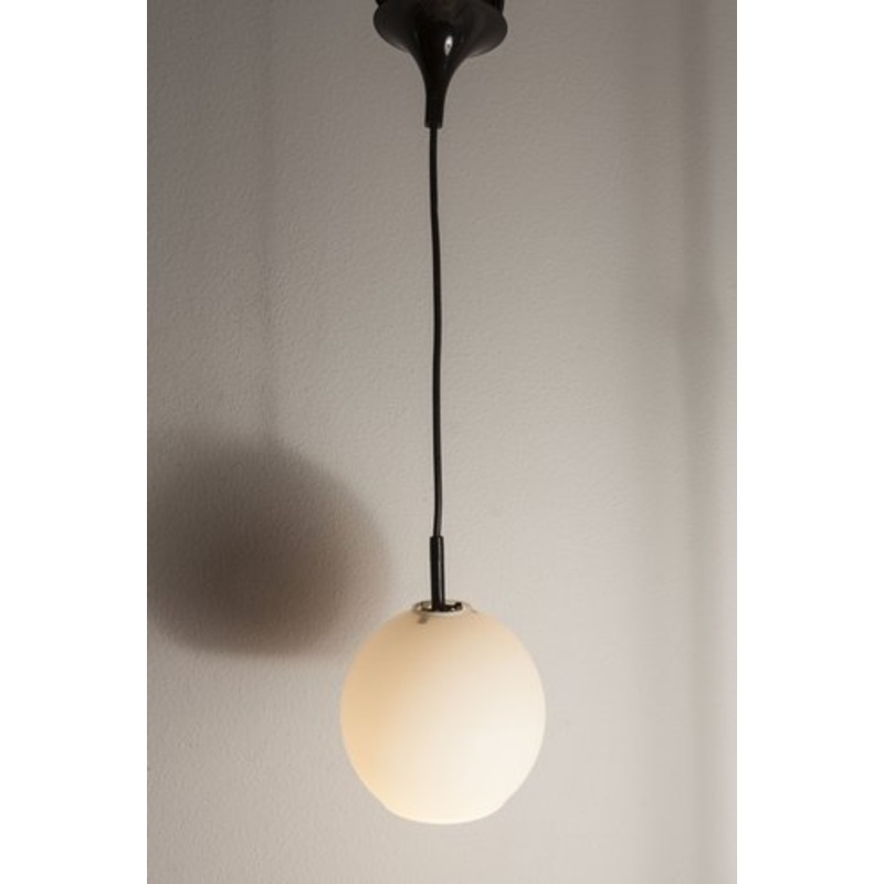 Opaline Glass Ceiling Lamps with Black Tulip Cone Cords, 1960s, Set of 6 for sale at Pamono