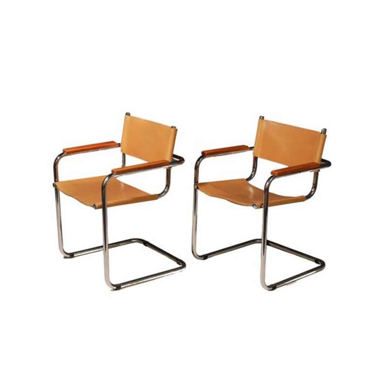 Set of Tubular Steel Cantilever Armchairs, 1970s for sale at Pamono