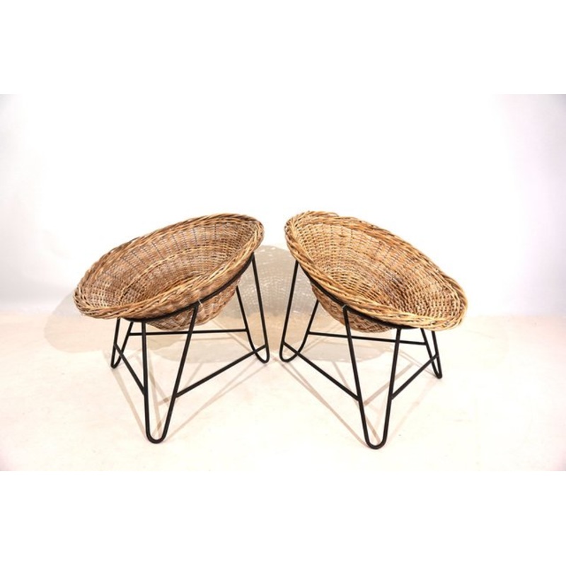 Set of Vintage Basket Chairs in Rattan, 1960s for sale at Pamono