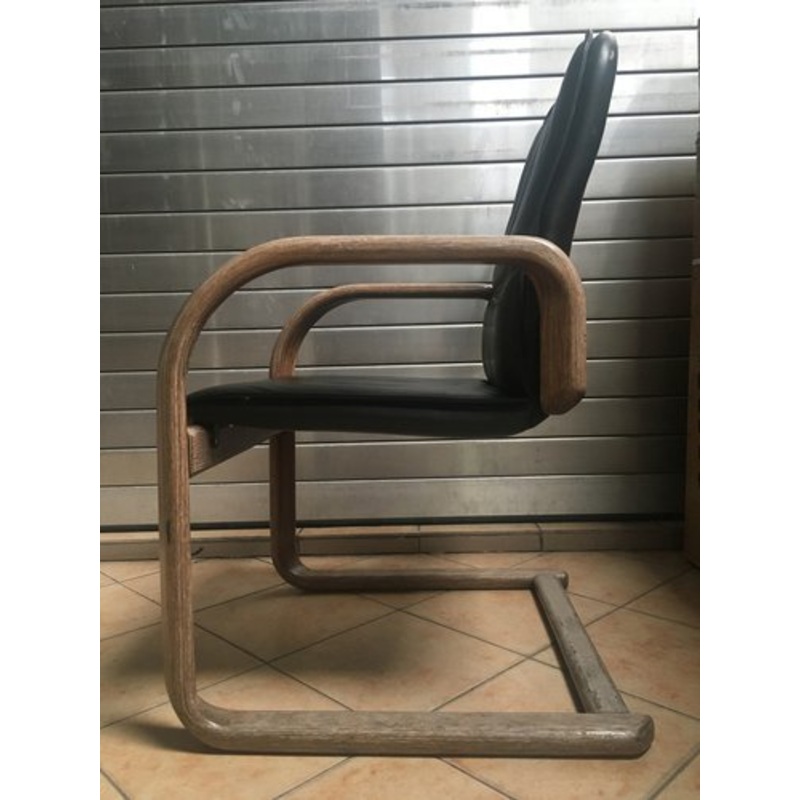 Vintage Black Leather Armchair, 1970s for sale at Pamono