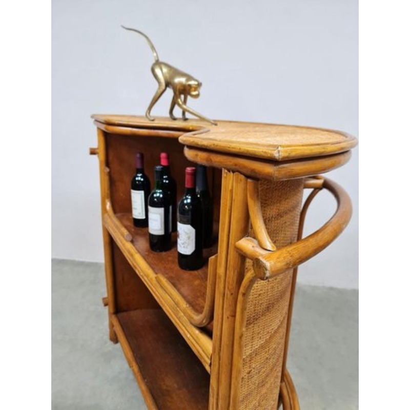 Vintage Rattan Bamboo Tiki Bar Bamboo Rattan Cocktail Bar, 1970s for sale at Pamono