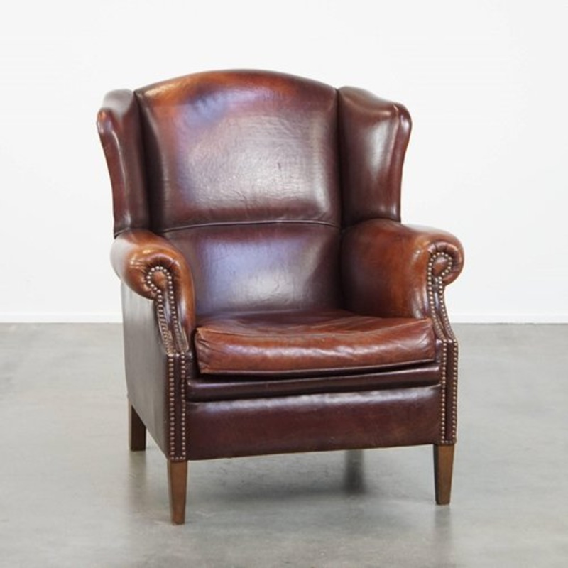 Vintage Sheep Leather Wing Chair for sale at Pamono