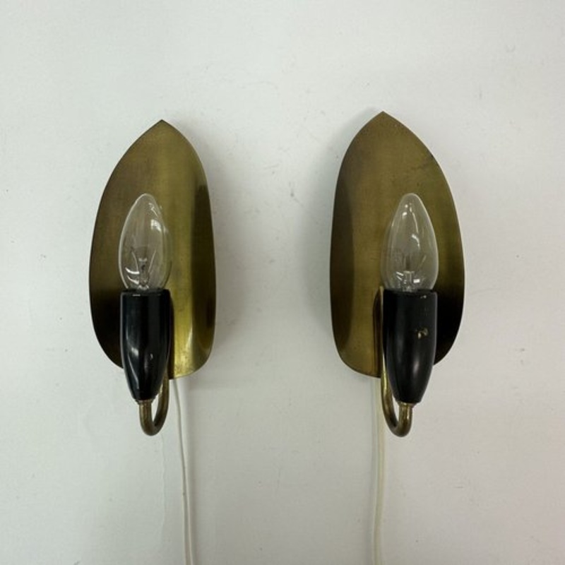 Brass Wall Lamps, 1950s, Set of 2 for sale at Pamono