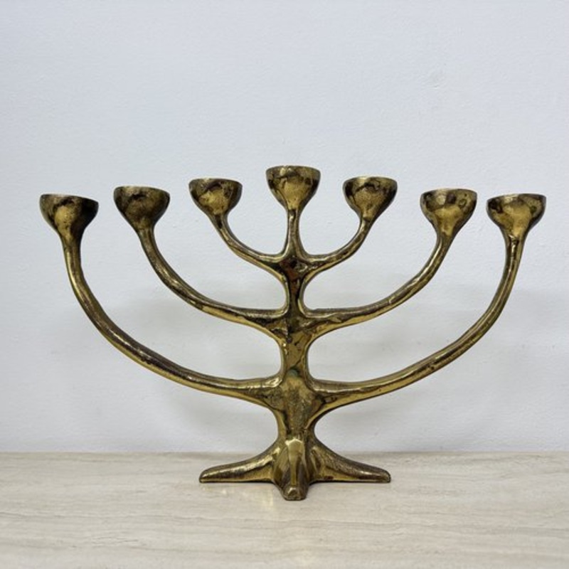 Brutalist Bronze Harjes Menorah Candleholder, 1960s for sale at Pamono