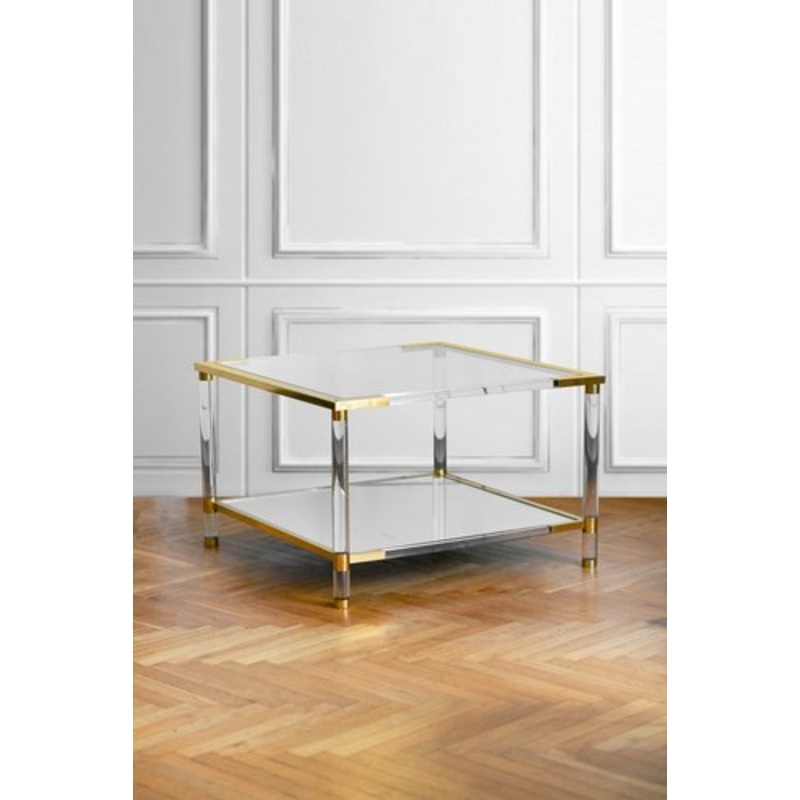 Coffee Table in Methacrylate and Brass, 1970 for sale at Pamono