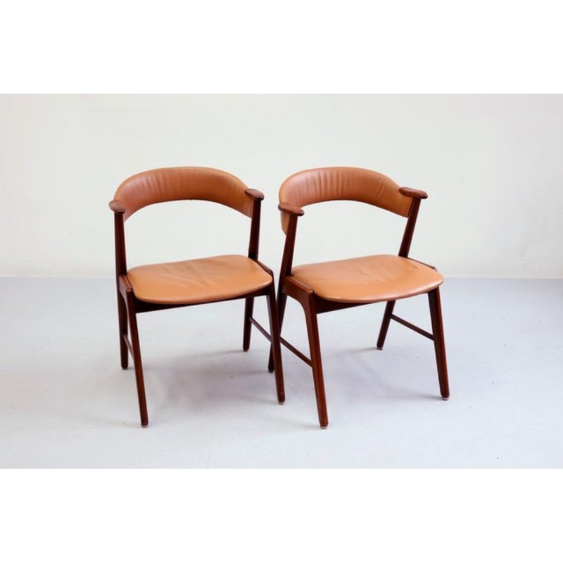 Dining Room Chairs Model 21 in Teak and Leather from Korup Stolefabrik for sale at Pamono