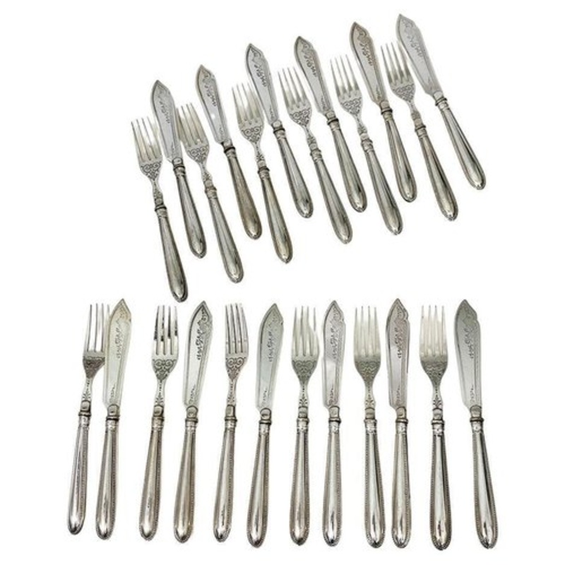 Fish Cutlery Set attributed to Wmf, Germany, 1890s, Set of 24 for sale at Pamono