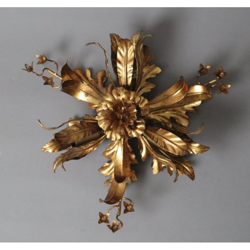 Golden Floral Ceiling Lamp by Hans Kgel, 1980s for sale at Pamono