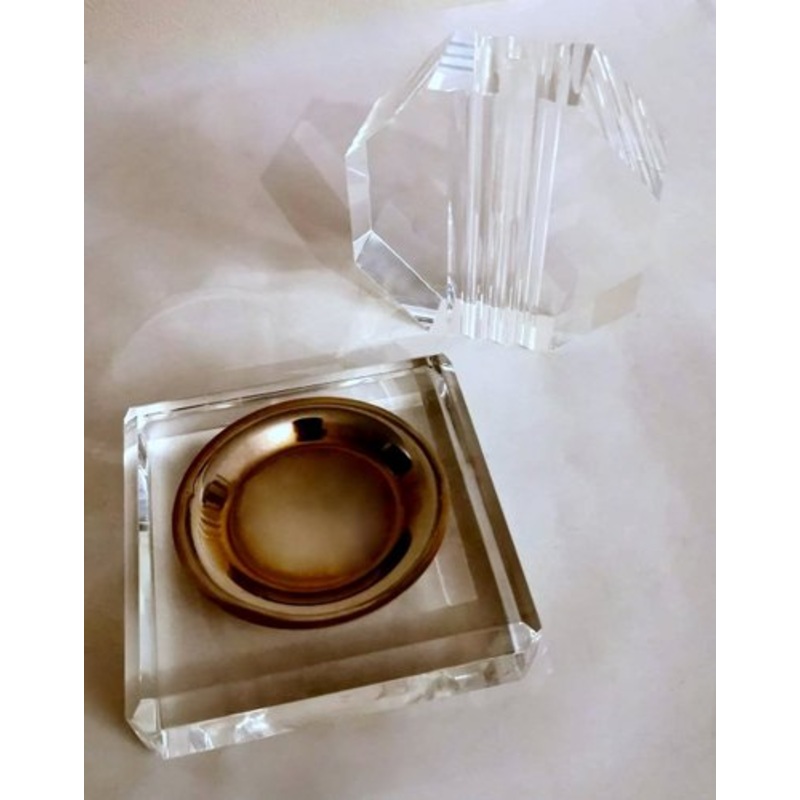 Italian Desk or Coffee Table Set in Acrylic Glass and Brass, Set of 2 for sale at Pamono