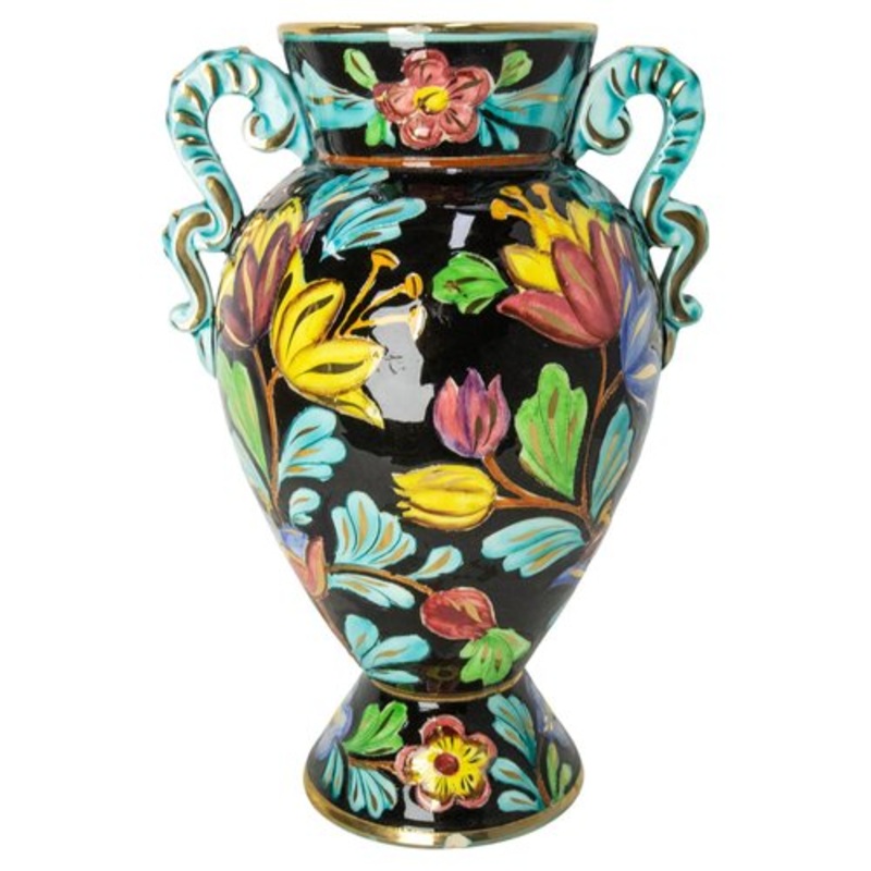 Mid-Century French Ceramic Vase with Floral Decoration by Crart Monaco, 1960s for sale at Pamono