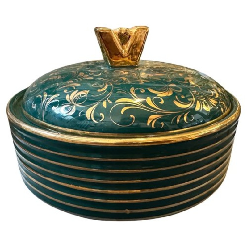 Mid-Century Italian Modern Green and Gold Ceramic Box by La Colonnata, 1960s for sale at Pamono
