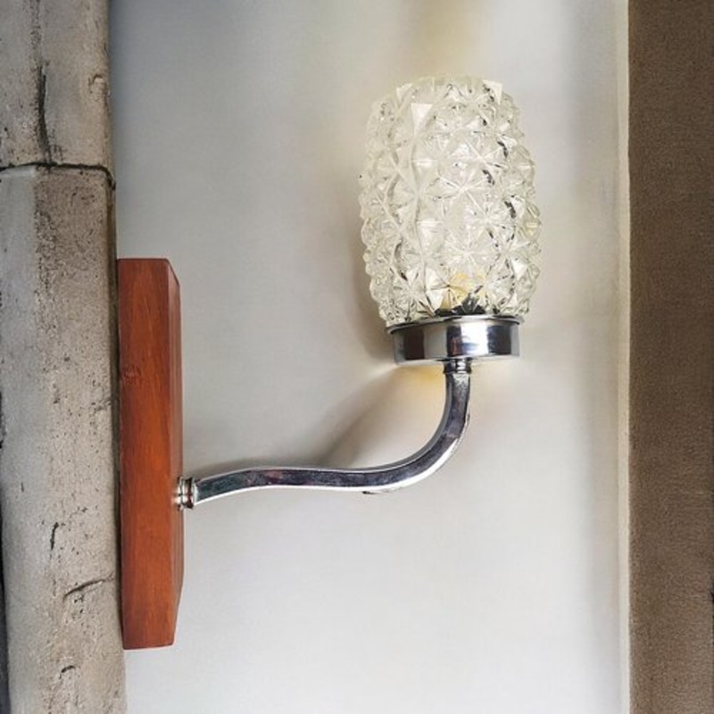 Portuguese Rustic Wood and Glass Sconce, 1950s for sale at Pamono