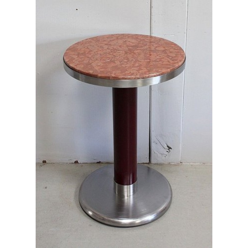 Small Circular Brushed Stainless Steel Pedestal Table, 1920s for sale at Pamono