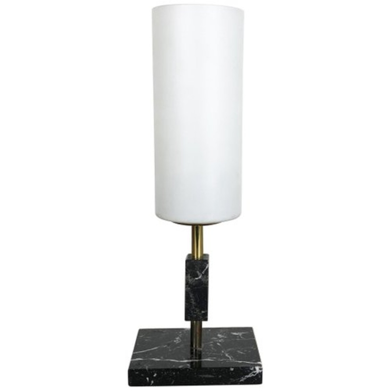 Vintage Hollywood Regency Marble Table Light with Opal Shade, Italy, 1950s for sale at Pamono