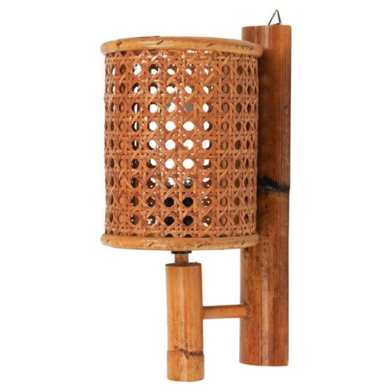 Wall Lamp in Rattan and Bamboo, 1960s for sale at Pamono