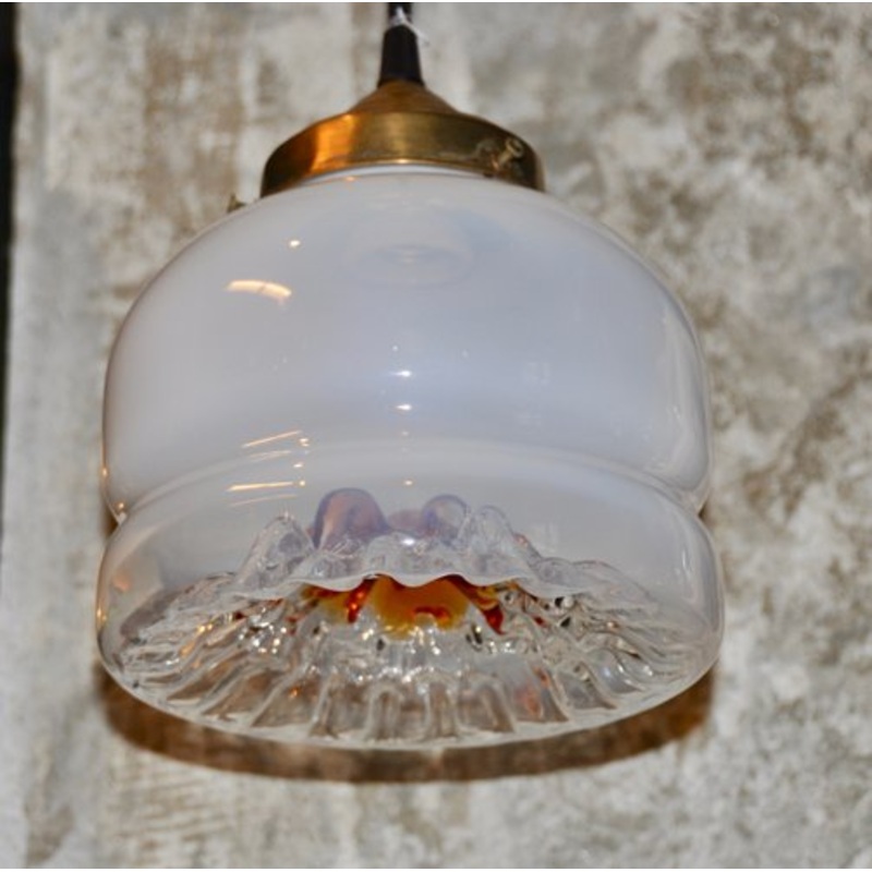 White & Gold Murano Glass Ceiling Lamp, 1960s for sale at Pamono