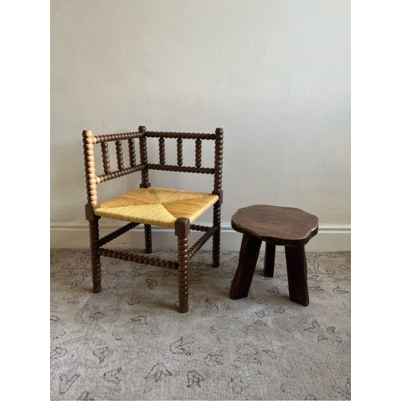 Antique Provincial Bobbin Corner Chair in Hand Turned Wood, 1890s for sale at Pamono