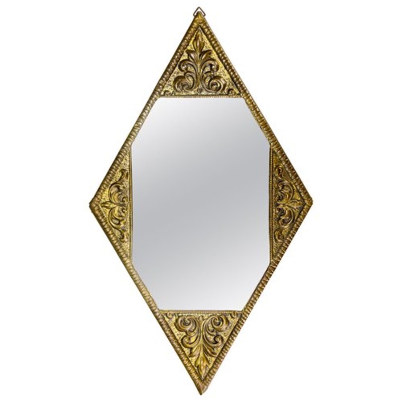 Art Deco Diamond-Shaped Brass Frame Wall Mirror, 1920s for sale at Pamono