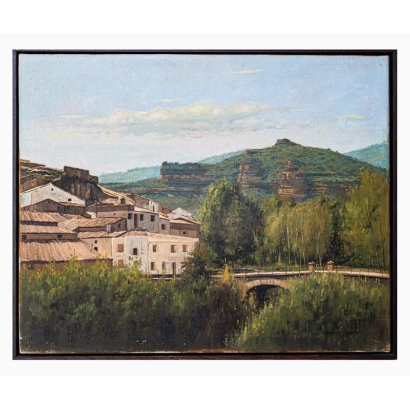 Benito Sanchez, Catalan Mountain Landscape with Bride, Oil on Canvas for sale at Pamono