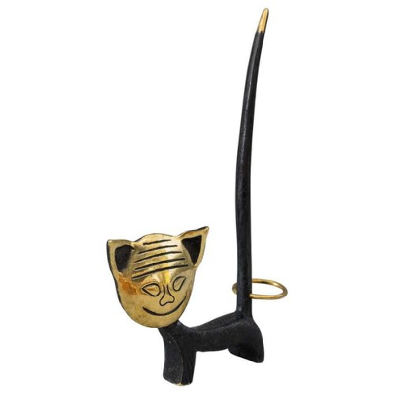 Brass Cat Ring Holder Attributed to Richard Rohac , 1950s for sale at Pamono