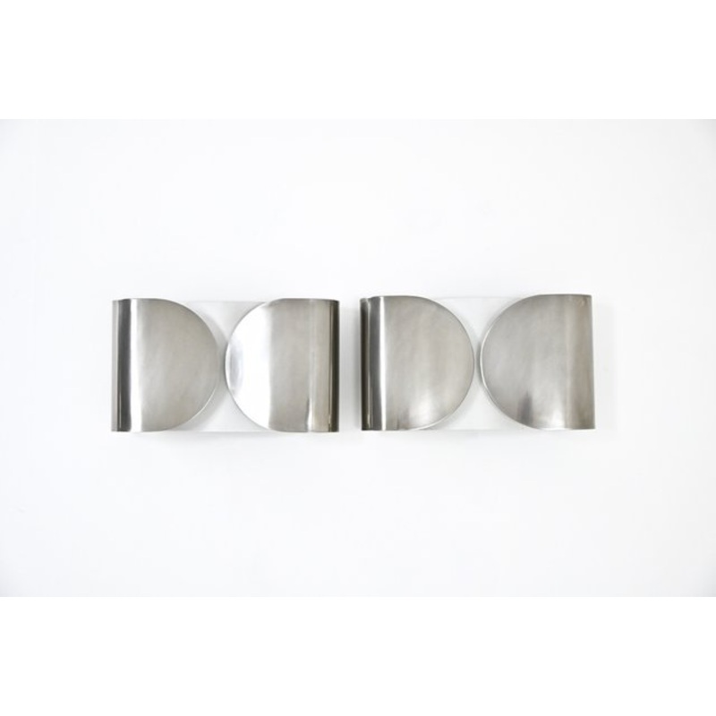 Chrome Foglio Wall Lamps attributed to Tobia and Afra Scarpa for Flos, 1960s, Set of 2 for sale at Pamono