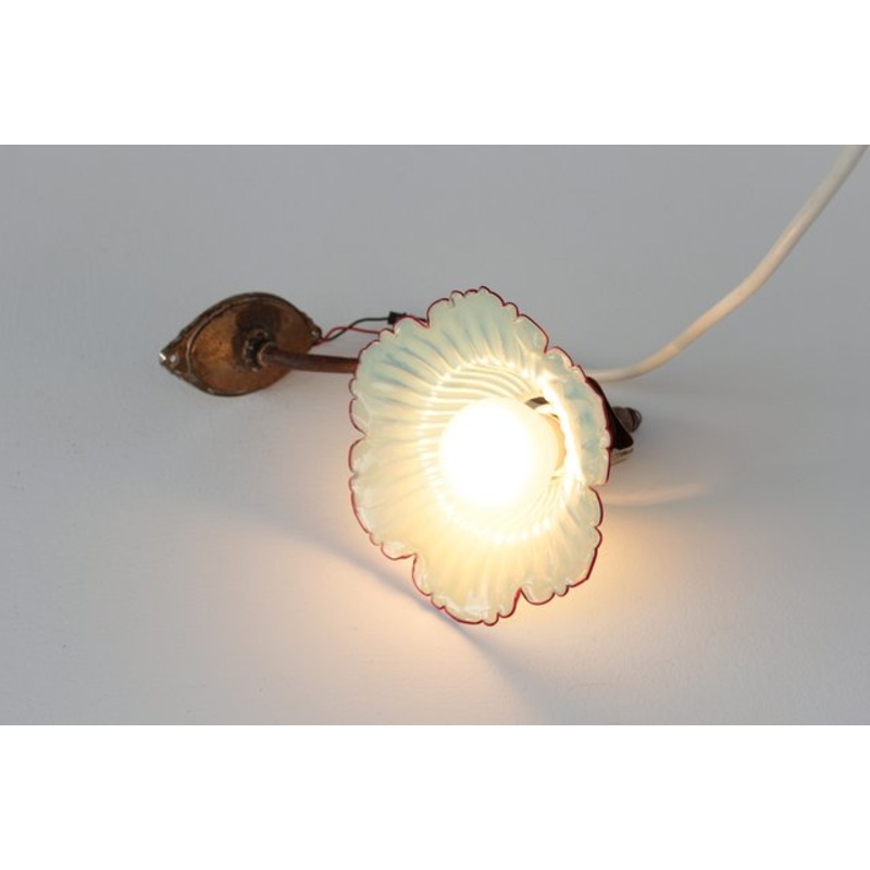 German Vaseline Glass Flower-Shaped Wall Light, 1890s for sale at Pamono