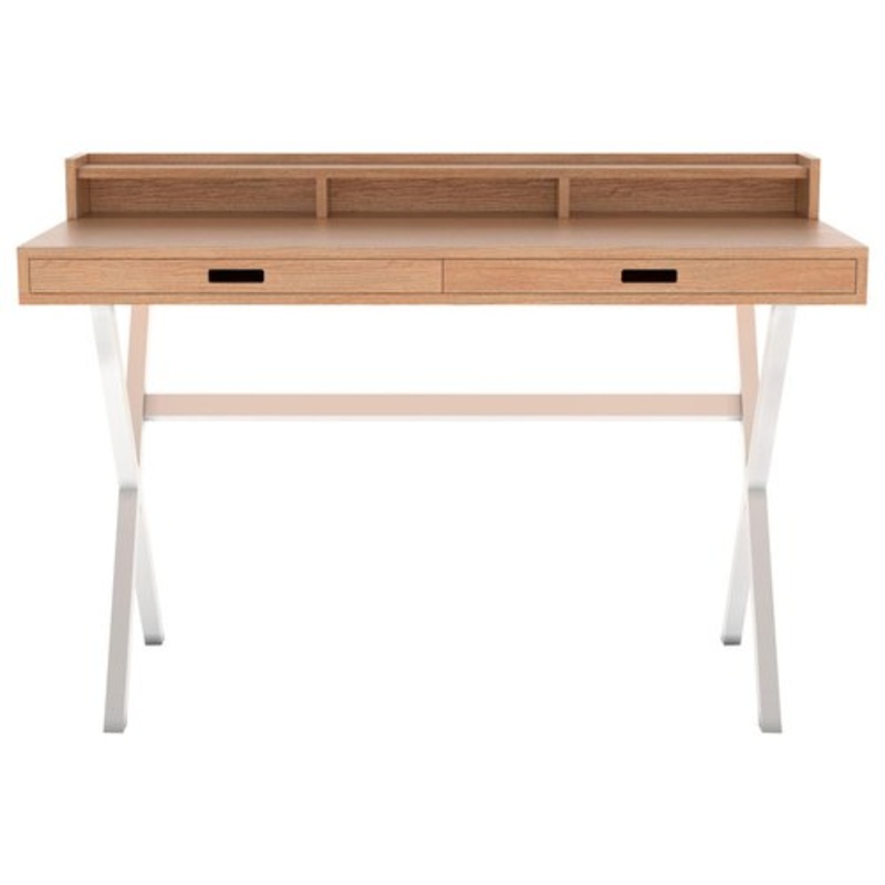 Iridescent White Metal Hyppolite Desk in Natural Oak by Harto for sale at Pamono