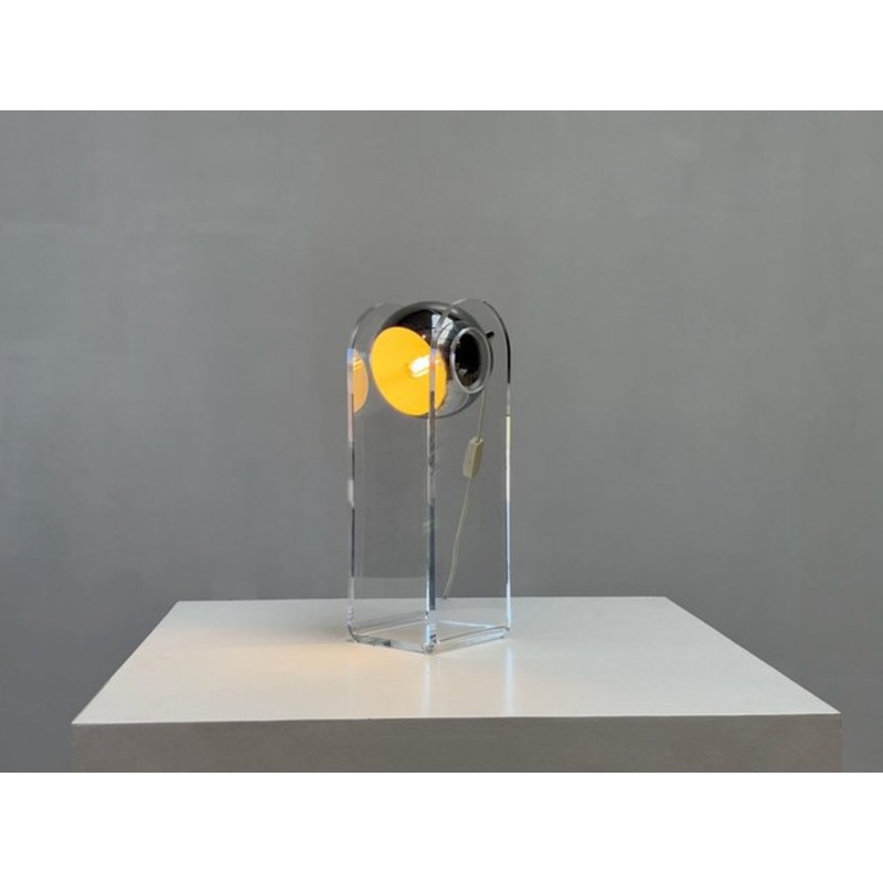 Italian Acrylic Glass and Chrome Table Lamp, 1970s for sale at Pamono