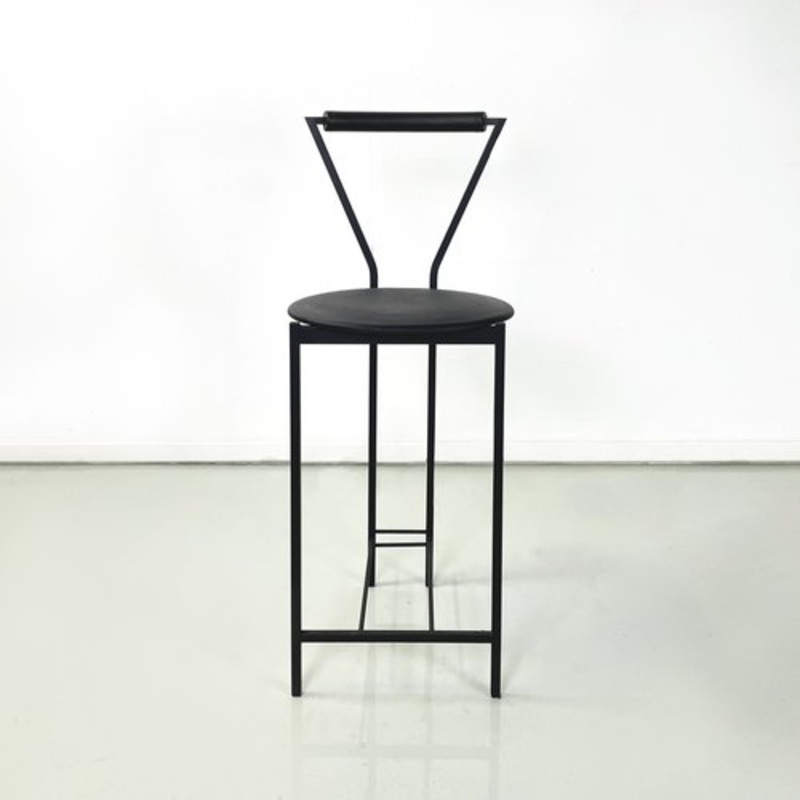 Italian Modern High Stool in Black Metal and Rubber, 1980s for sale at Pamono