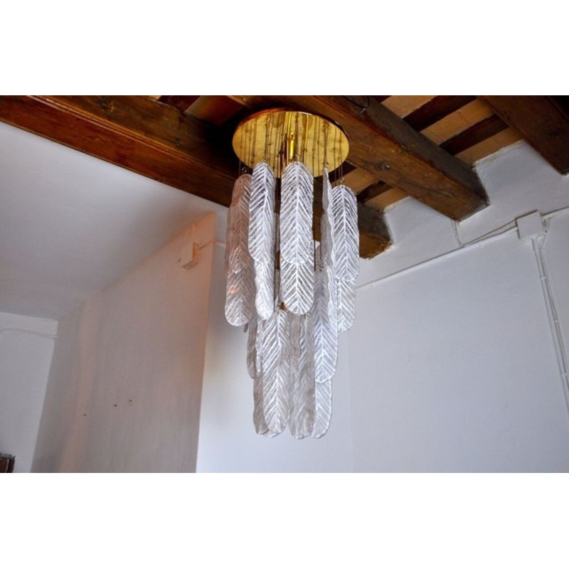 Italian Murano Glass Leaf Pendant Lamp from Mazzega, 1970s for sale at Pamono