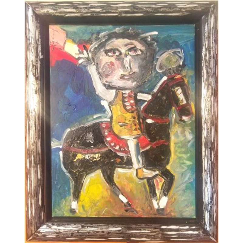 Jean-Louis Lacaze Laban, Figure on Horseback, 1990s, Oil on Canvas, Framed for sale at Pamono